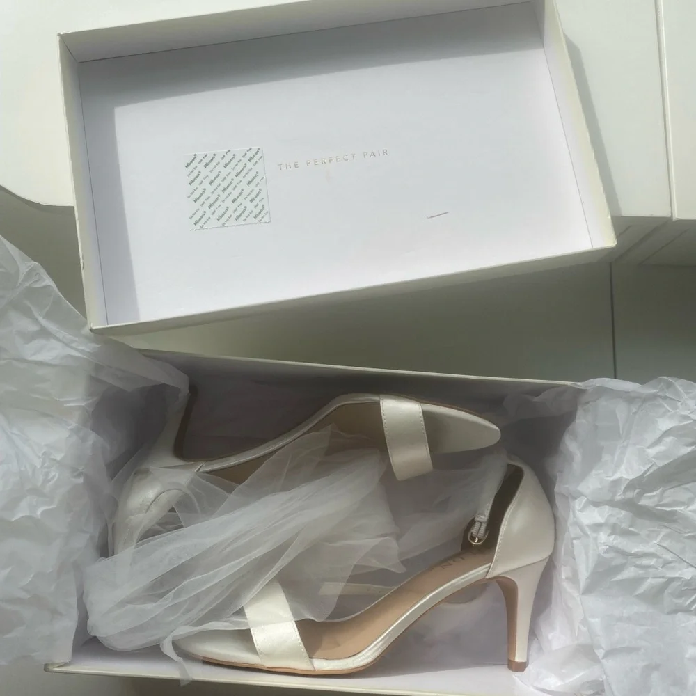 BHLDN White Satin Bow Ankle Strap Heels